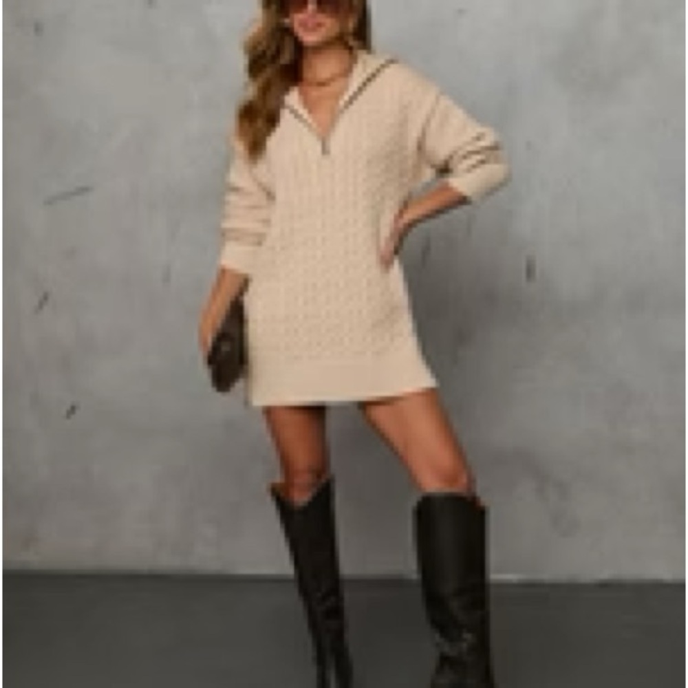 Darla Quarter Zip Cable Knit Sweater Dress - Picture 3 of 3